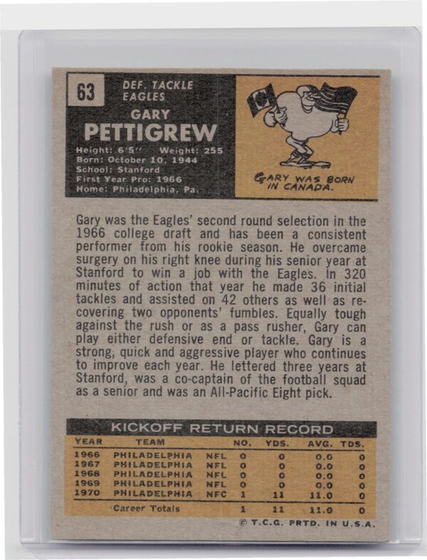 1971 Topps Gary Pettigrew RC #63 Eagles - Image 3