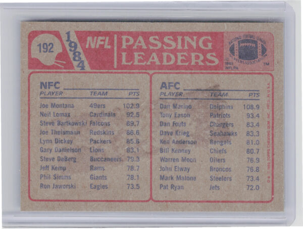 1985 Topps Dan Marino / Joe Montana #192 49ers - Image 3