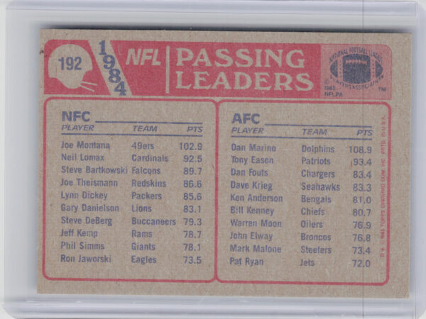 1985 Topps Dan Marino / Joe Montana #192 49ers - Image 3