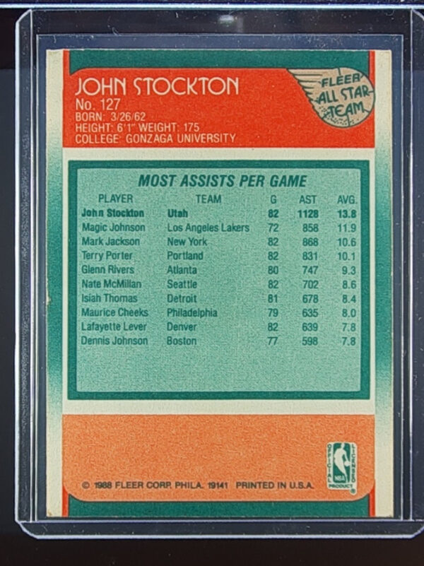 1988-89 Fleer John Stockton #127 Jazz - Image 3