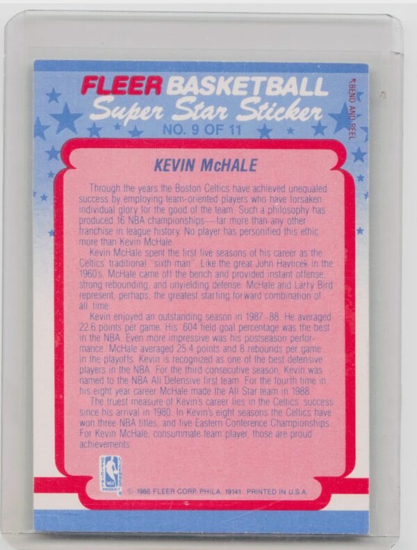 1988-89 Fleer Kevin McHale #9 Celtics Super Star Sticker - Image 3