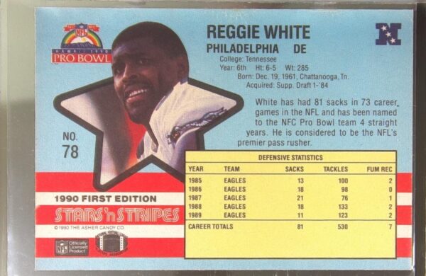 1990 Asher Candy Stars 'n Stripes Reggie White #78 Eagles - Image 3