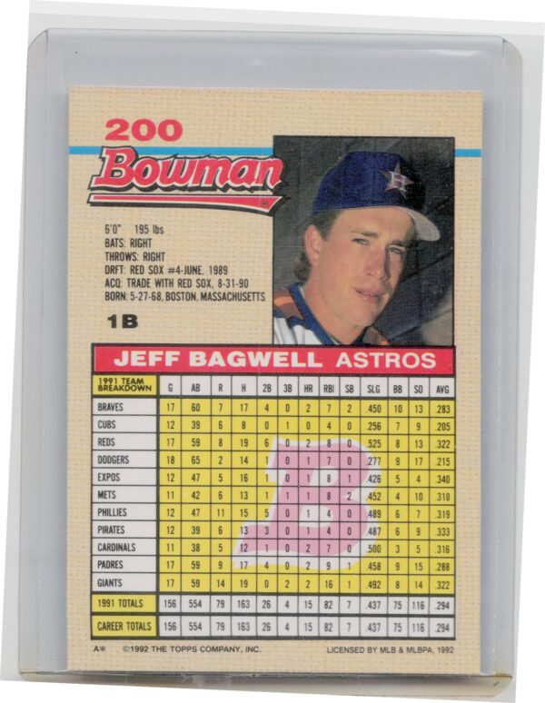 1992 Bowman Jeff Bagwell #200 Astros - Image 3