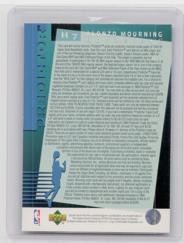 1994-95 Upper Deck Alonzo Mourning #H7 Hornets Predictors: Award Winners - Image 3
