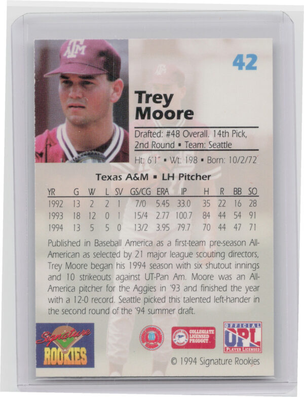 1994 Signature Rookies Draft Picks Trey Moore AU SN7750 #42 Aggies Signatures - Image 3