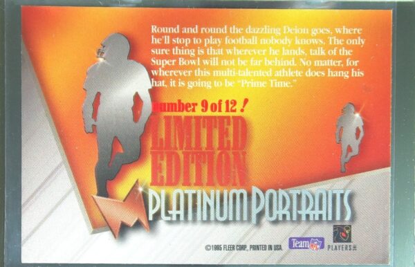 1995 Fleer Metal Deion Sanders #9 49ers Platinum Portraits - Image 3