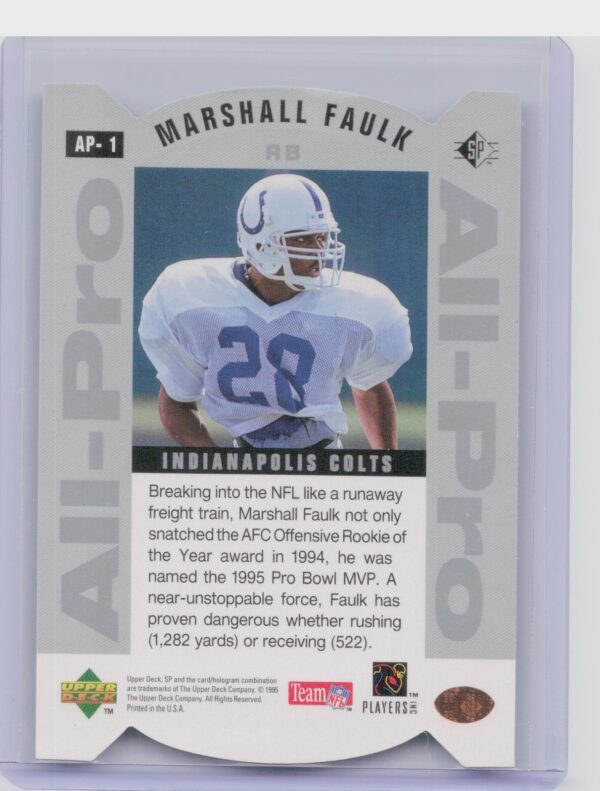 1995 SP Marshall Faulk #AP-1 Colts All Pros Die Cut - Image 3