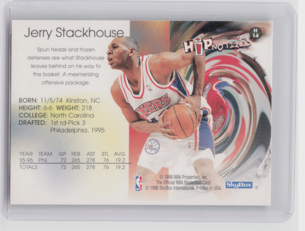 1996-97 Hoops Jerry Stackhouse #H14 76ers Hipnotized - Image 3