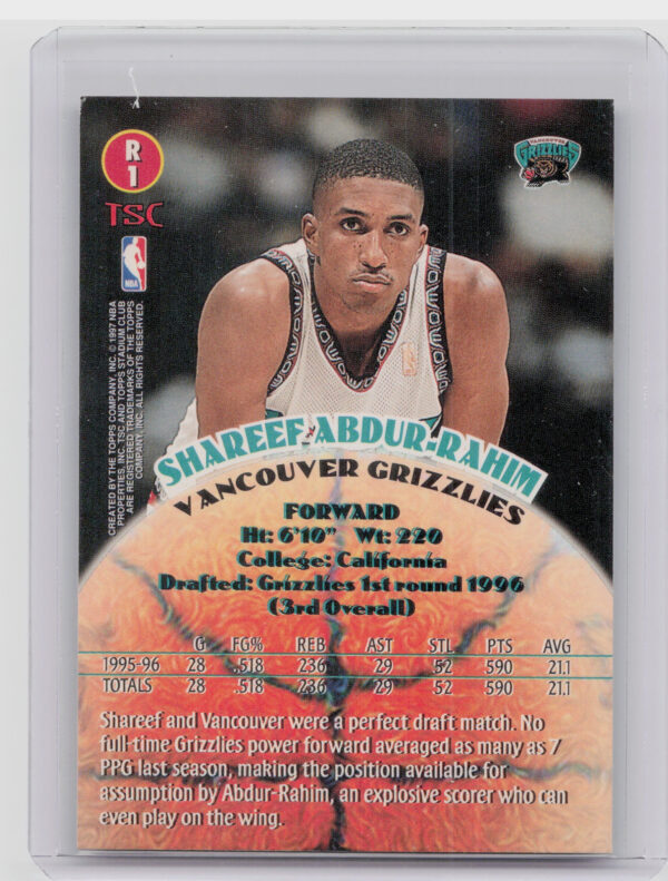 1996-97 Stadium Club Shareef Abdur-Rahim #R1 Grizzlies Rookies (Series Two) - Image 3