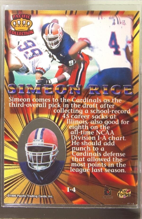 1996 Pacific Invincible Simeon Rice RC #I-4 Cardinals - Image 3