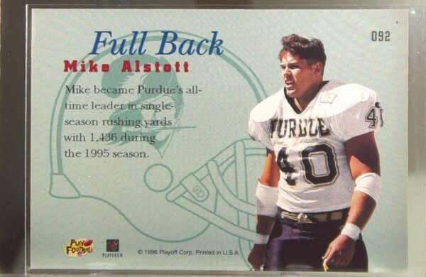 1996 Playoff Prime Mike Alstott RC #092 Buccaneers - Image 3