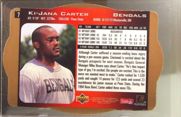 1996 SPx Ki-Jana Carter Gold RC #7 Bengals Hologram - Image 3