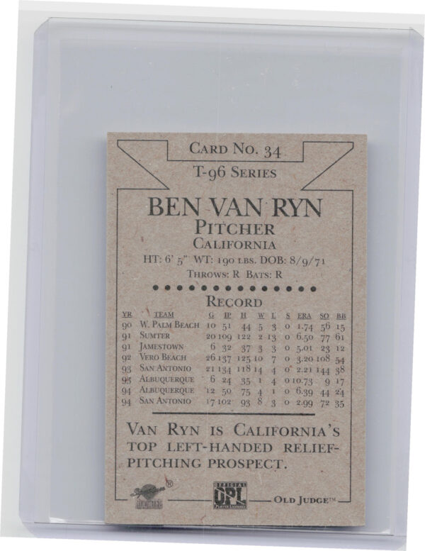 1996 Signature Rookies Old Judge Ben Van Ryn AU SN6000 #34 Dukes Signatures - Image 3
