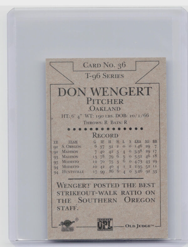 1996 Signature Rookies Old Judge Don Wengert AU SN6000 #36 Stars Signatures - Image 3