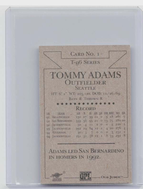 1996 Signature Rookies Old Judge Tommy Adams AU SN6000 #1 Suns Signatures - Image 3