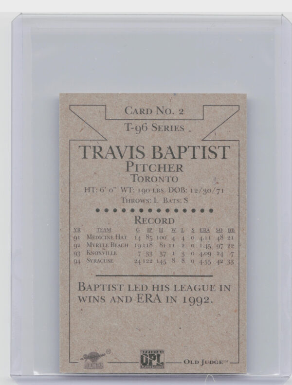1996 Signature Rookies Old Judge Travis Baptist AU SN6000 #2 Chiefs Signatures - Image 3