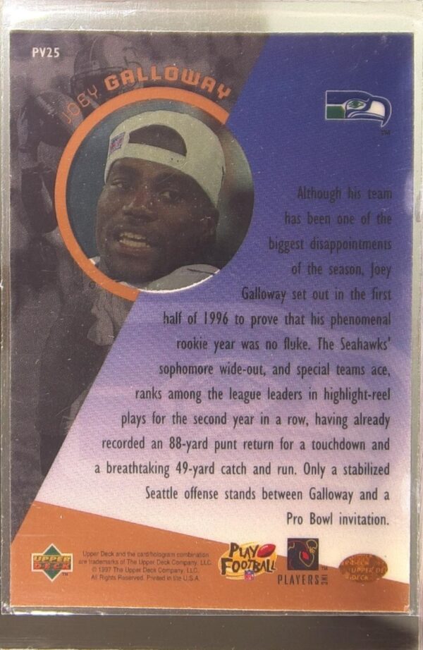 1996 Upper Deck Joey Galloway #PV25 Seahawks Proview - Image 3