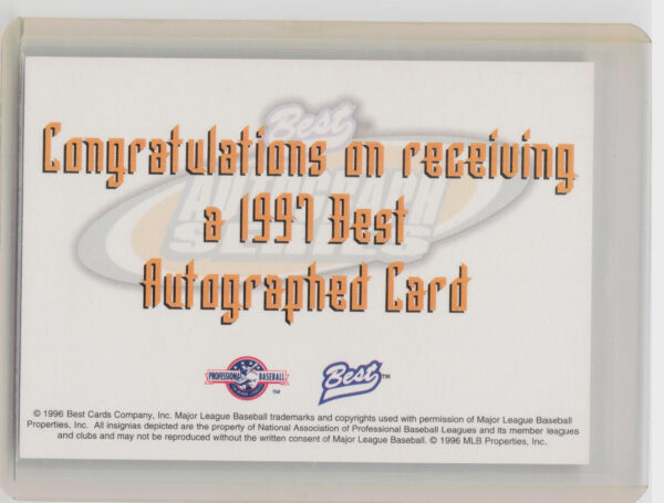 1997 Best Jarrod Washburn AU #NNO Storm Autographs Autograph Series - Image 3