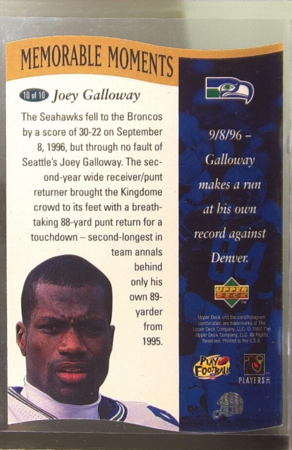 1997 Collector's Choice Joey Galloway #10 Seahawks Memorable Moments - Image 3