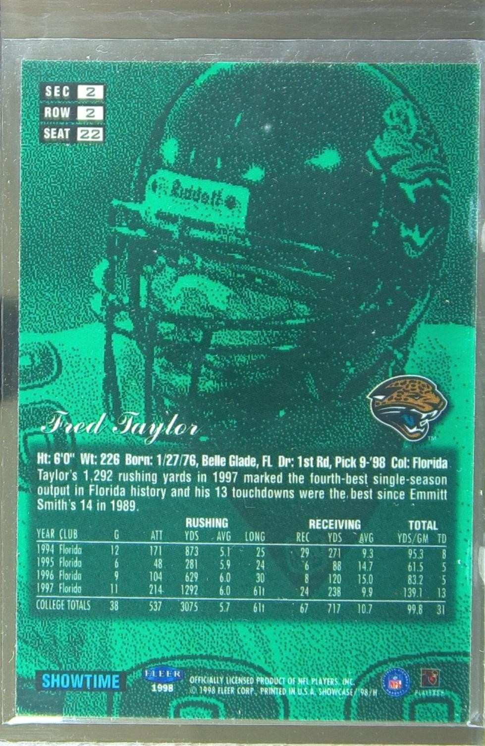 1998 Flair Showcase Fred Taylor Flair Showcase Row 2 (Style) #22 Jaguars - Image 3