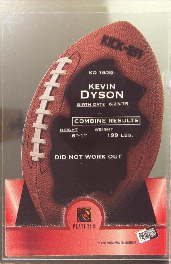 1998 Press Pass Kevin Dyson RC #KO16 Utes Kick Off - Image 3