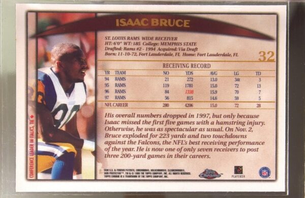 1998 Topps Chrome Isaac Bruce #32 Rams - Image 3
