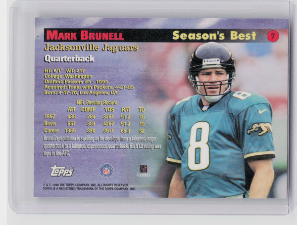 1998 Topps Mark Brunell #7 Jaguars Season's Best - Image 3