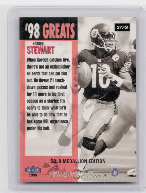 1998 Ultra Kordell Stewart Gold Medallion #377G Steelers - Image 3