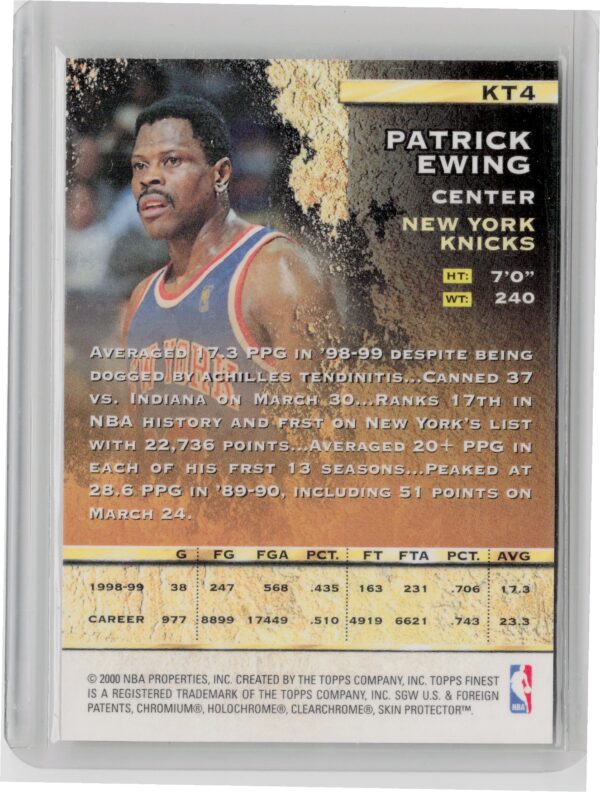 1999-00 Finest Patrick Ewing #KT4 Knicks 24 Karat Touch - Image 3
