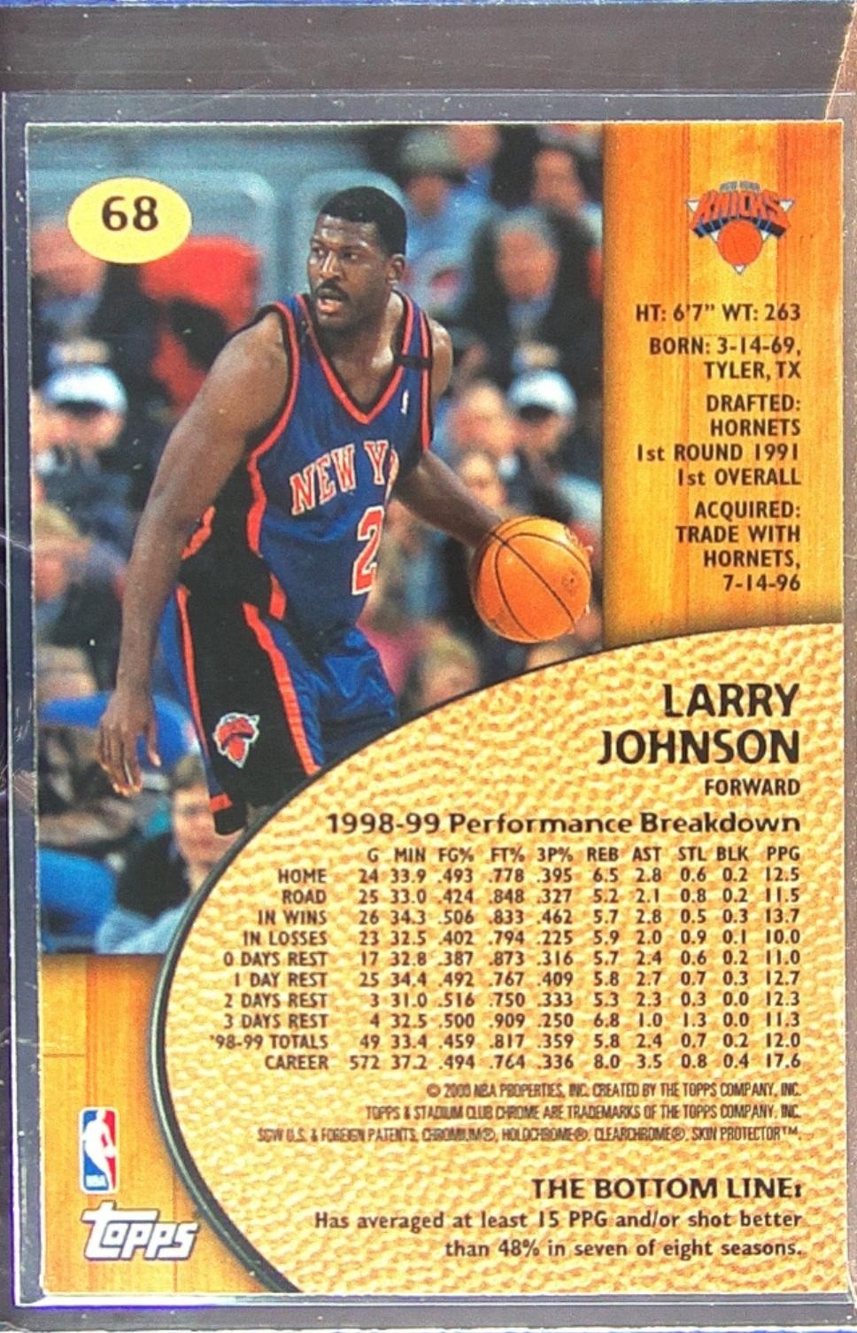 1999-00 Stadium Club Chrome Larry Johnson #68 Knicks - Image 3