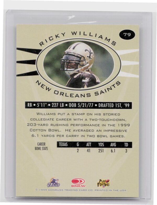 1999 Donruss Preferred QBC Ricky Williams #79 Saints - Image 3