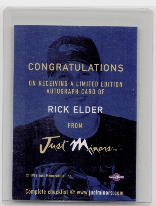 1999 Just Rick Elder Auto #NNO Orioles Autographs - Image 3
