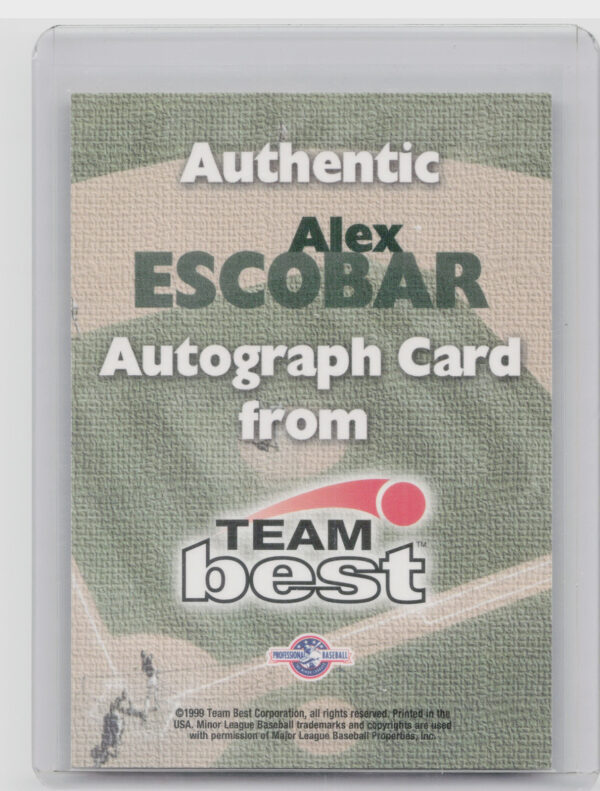 1999 Team Best Rookie Alex Escobar AU #NNO Bombers Autographs - Image 3