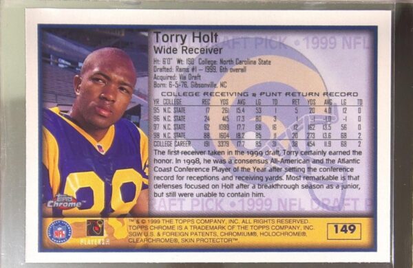 1999 Topps Chrome Torry Holt RC RC #149 Rams - Image 3