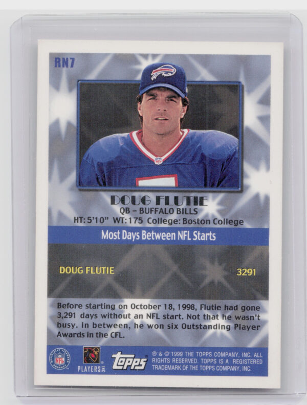 1999 Topps Doug Flutie #RN7 Bills Record Numbers Silver - Image 3