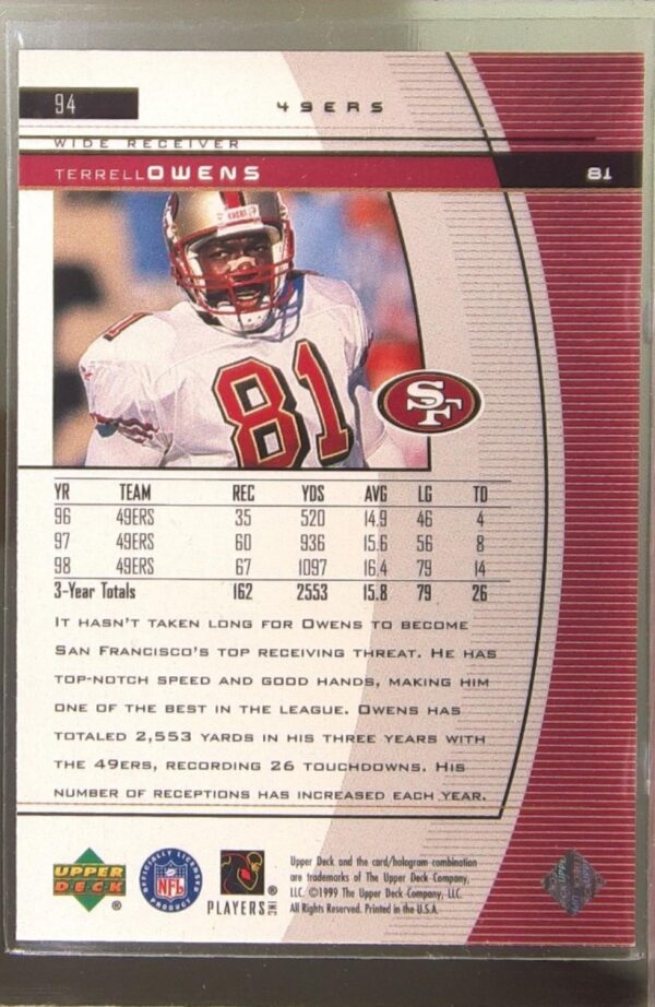 1999 UD Black Diamond Terrell Owens #94 49ers - Image 3