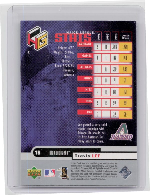1999 Upper Deck HoloGrFX Travis Lee #5 Diamondbacks - Image 3