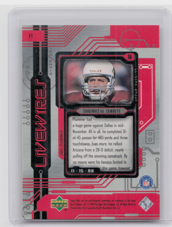 1999 Upper Deck Jake Plummer #L1 Cardinals Live Wires - Image 3