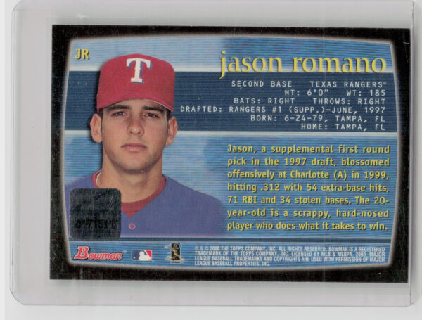 2000 Bowman Jason Romano AU #JR Rangers Autographs - Image 3