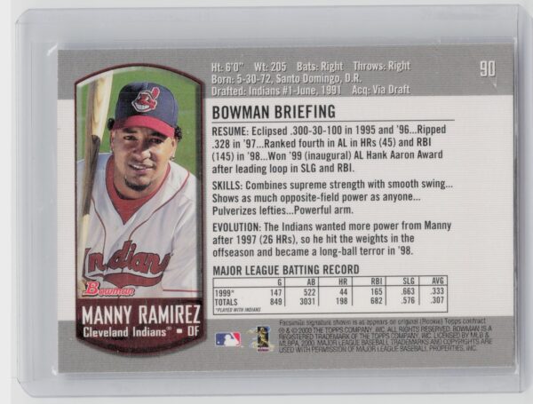 2000 Bowman Manny Ramirez #90 Indians - Image 3