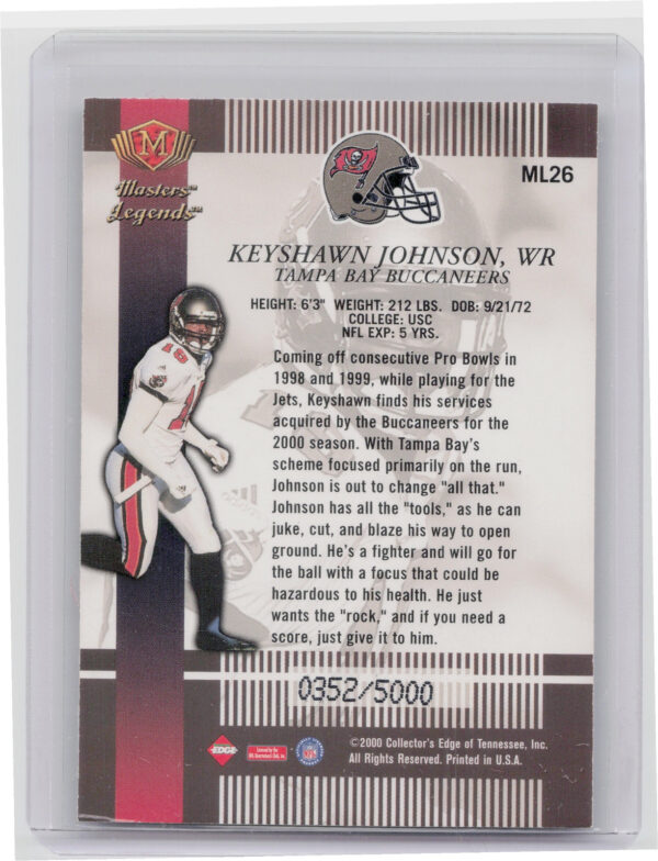 2000 Collector's Edge Masters Keyshawn Johnson SN5000 #ML26 Buccaneers Legends - Image 3