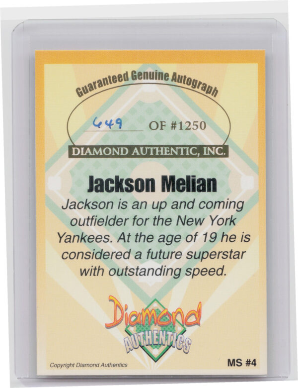 2000 Diamond Authentics Autographs Jackson Melian AU SN1250 #MS4 Bats Magnificen - Image 3