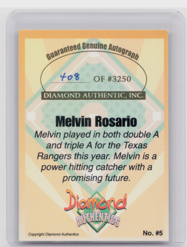 2000 Diamond Authentics Autographs Melvin Rosario AU SN3250 #5 Wings - Image 3