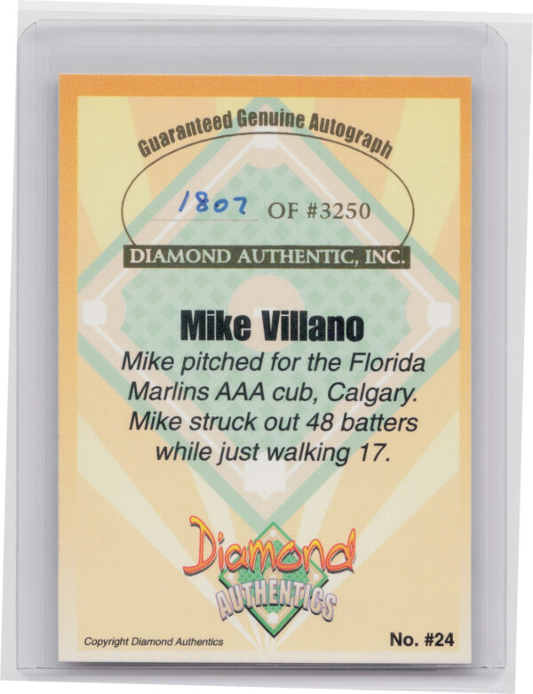 2000 Diamond Authentics Autographs Mike Villano AU SN3250 #24 Cannons - Image 3
