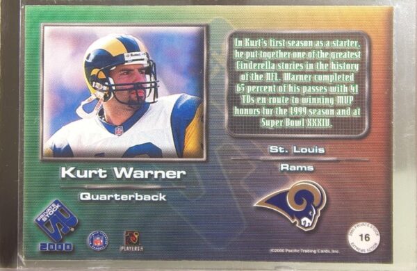 2000 Pacific Private Stock Kurt Warner #16 Rams Extreme Action - Image 3