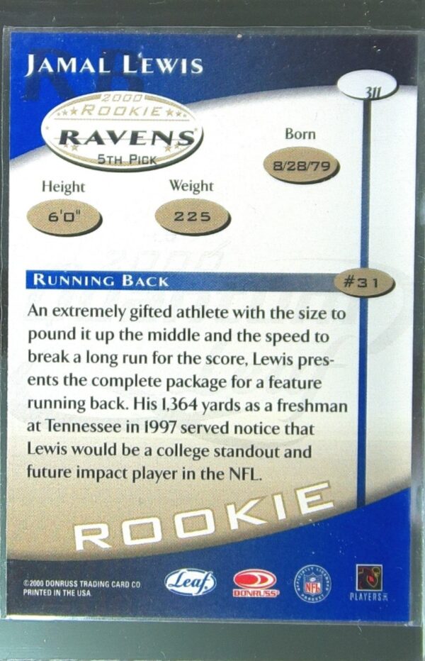 2000 Quantum Leaf Jamal Lewis RC #311 Ravens - Image 3