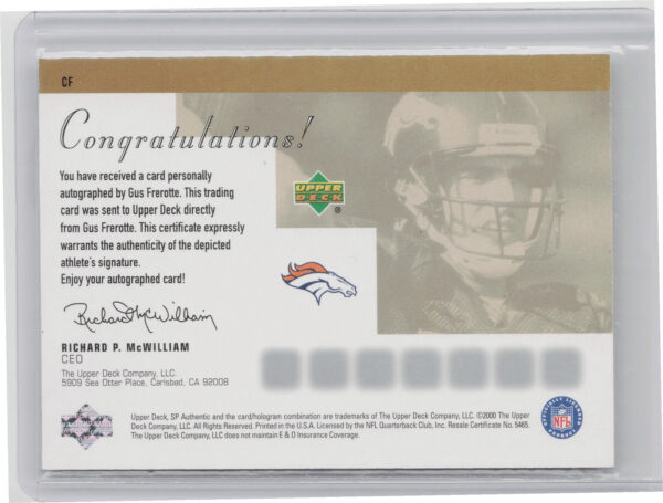 2000 SP Authentic Gus Frerotte AU #GF Broncos Sign of the Times - Image 3