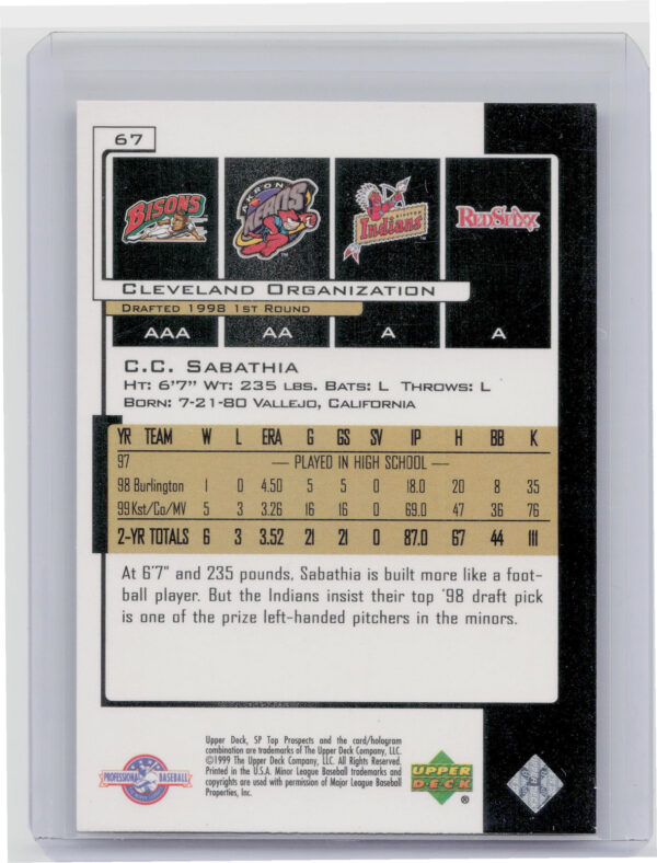 2000 SP Top Prospects CC Sabathia #67 Scrappers - Image 3