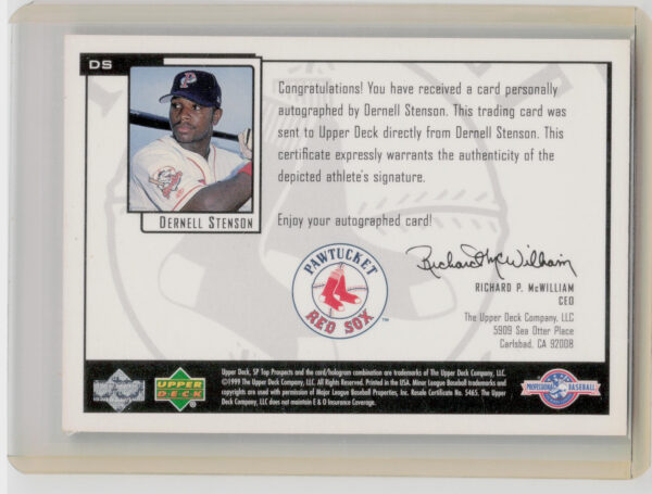 2000 SP Top Prospects Dernell Stenson AU #DS Sox Chirography - Image 3