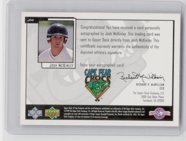 2000 SP Top Prospects Josh McKinley AU #JM Crocs Chirography - Image 3